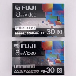 (2) Fuji 8mm Video P6-30 Cassettes Video Recorder Double Coated Extra Slim Case